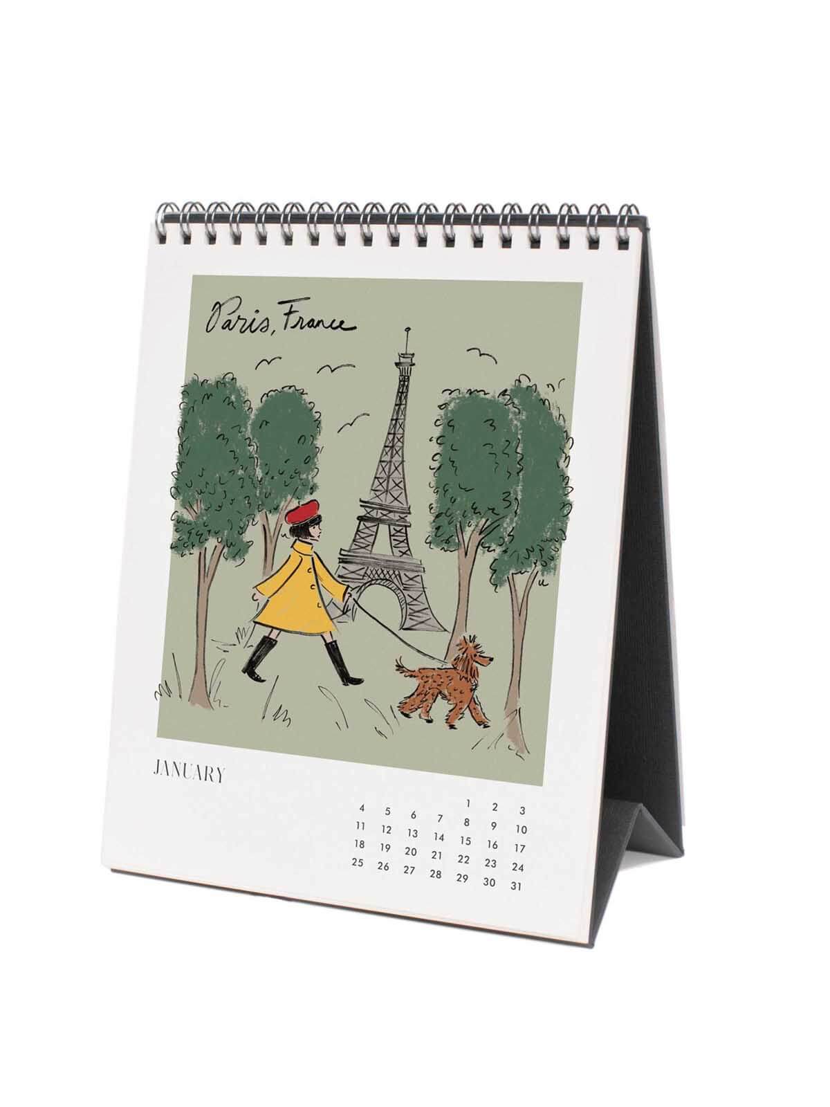 Rifle Paper Co 2026 Travel sketchbook desk calendar Jan