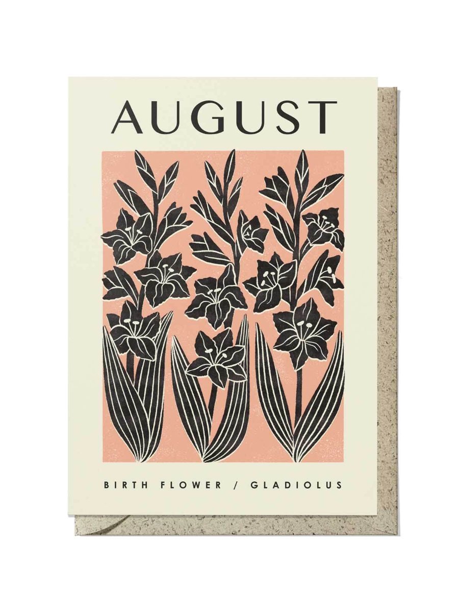 August gladiolus birth flower birthday card