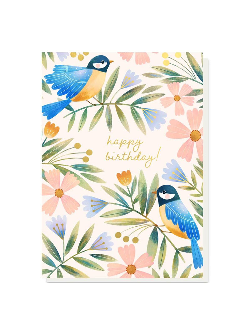 Blue tit floral birthday card 
