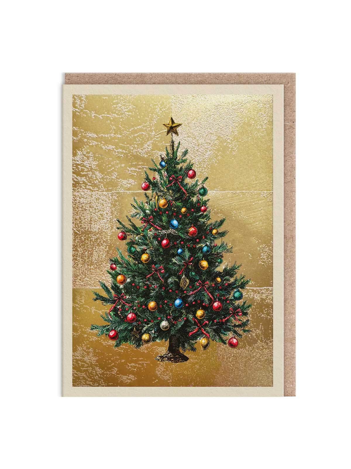 Christmas tree gold foil card