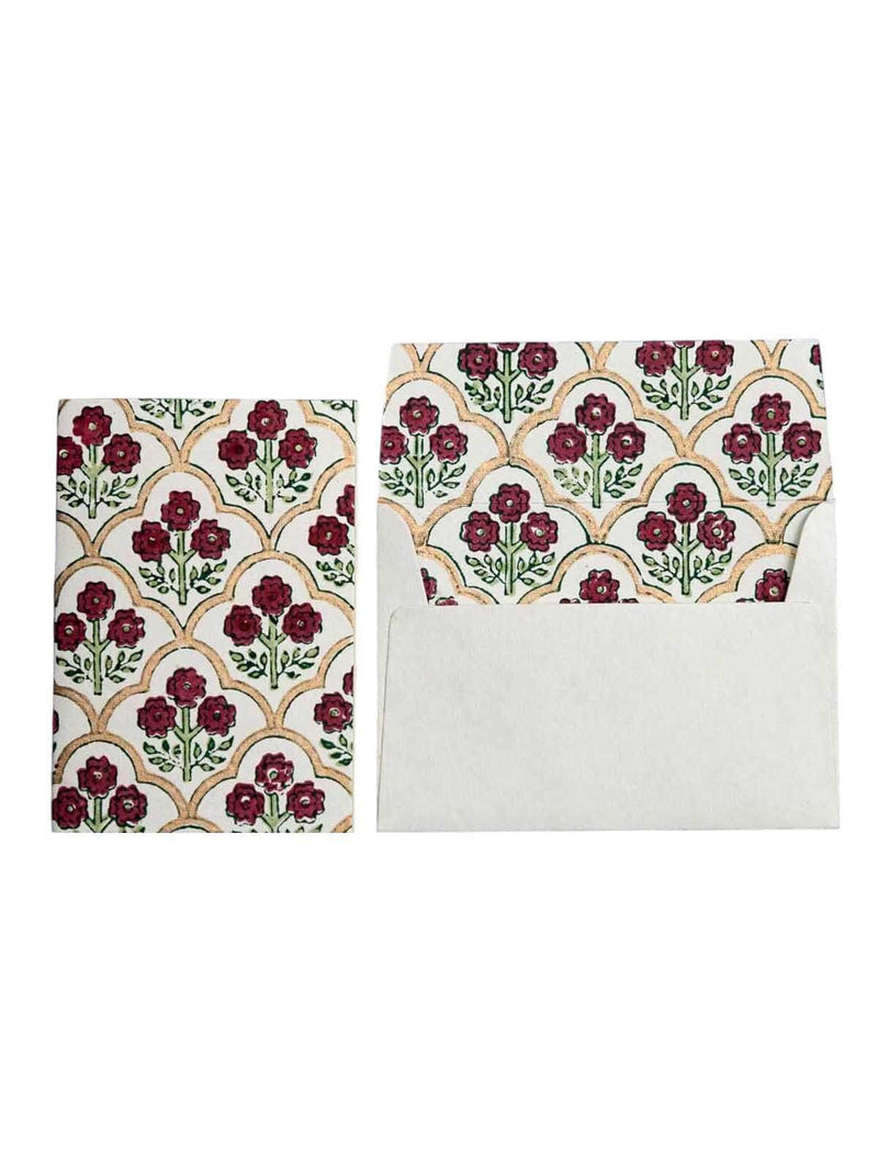 Floral trellis block printed card