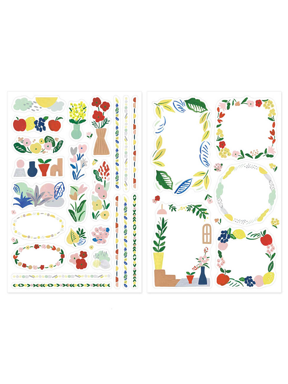 Set of decorative Japanese planner stickers with floral and nature-themed designs.