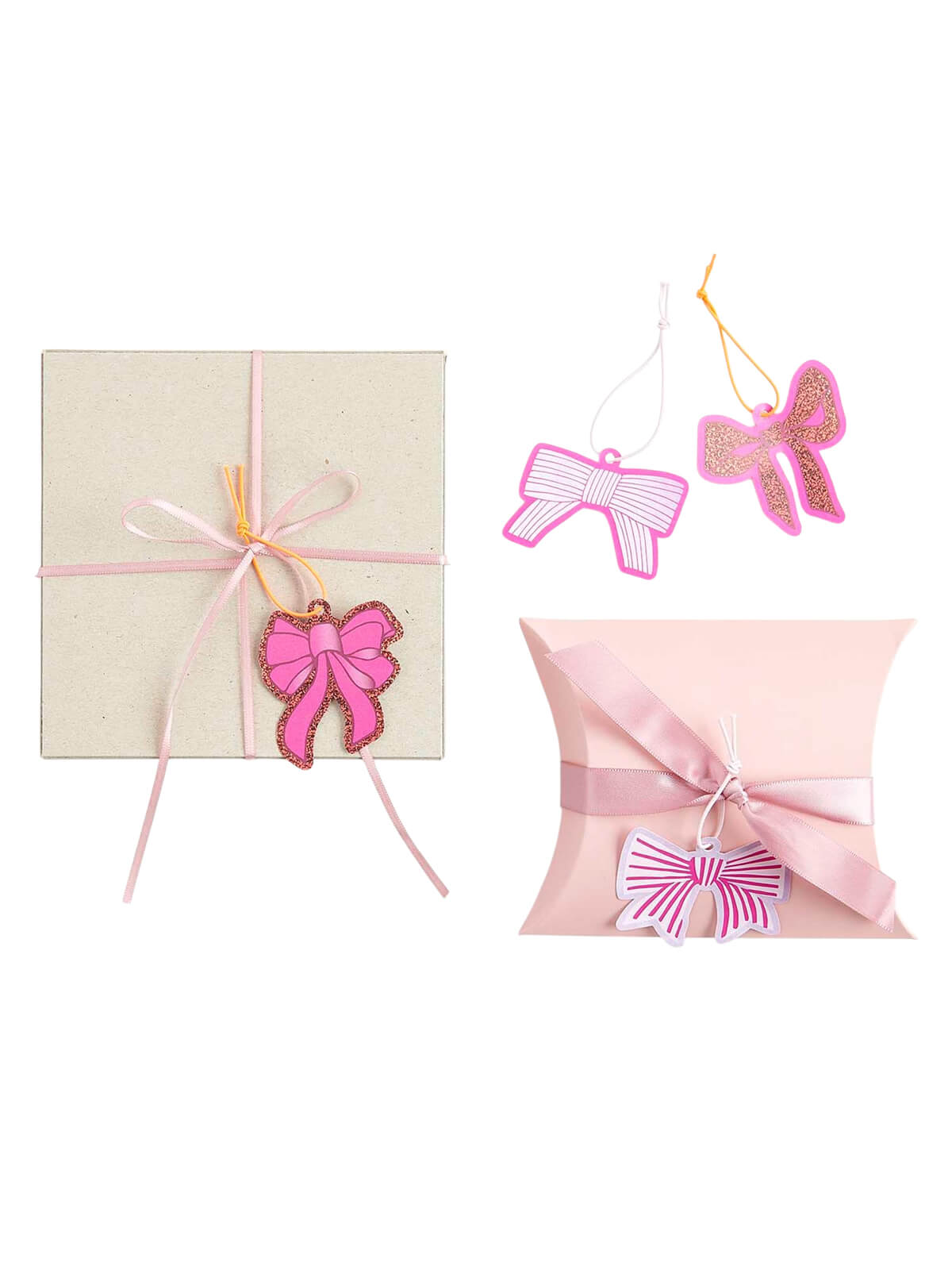 Neon pink bow gift tags