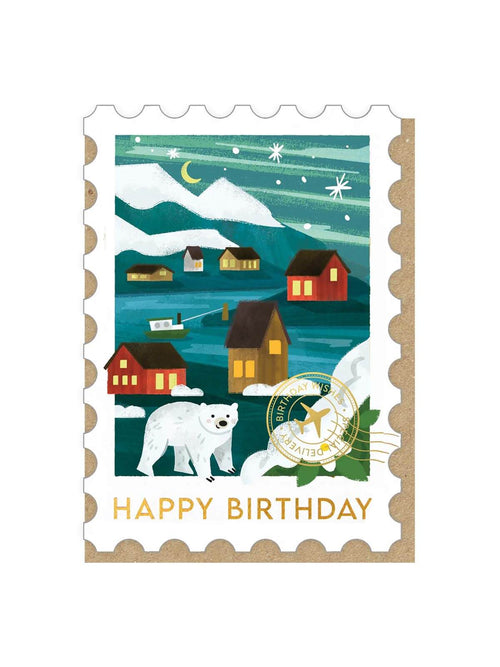 Northern lights stamp birthday card 