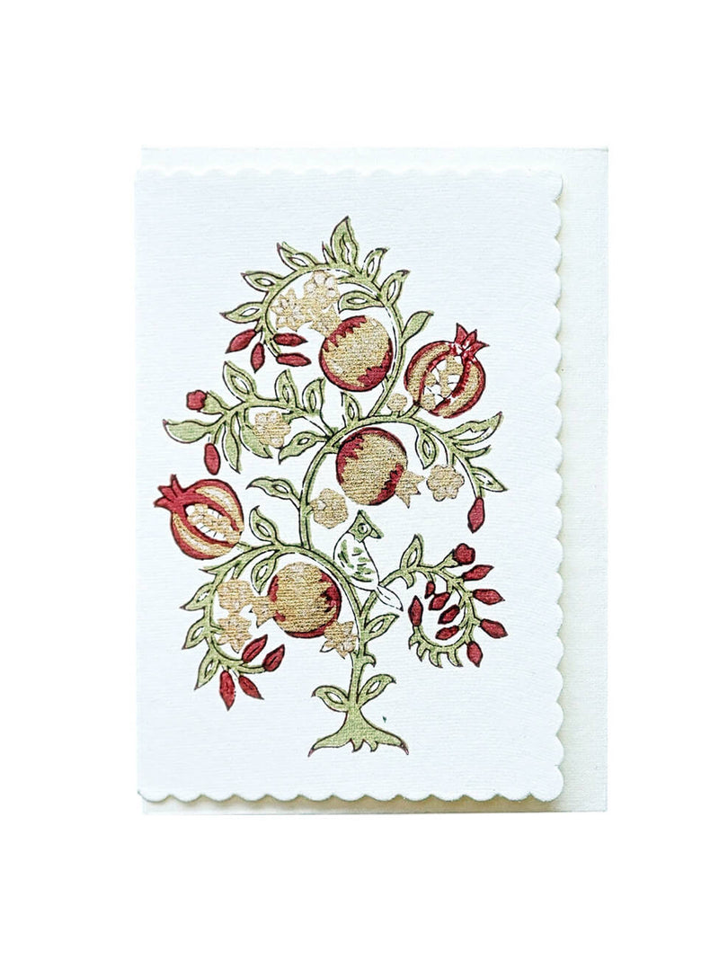 Decorative card with pomegranate design on a white background