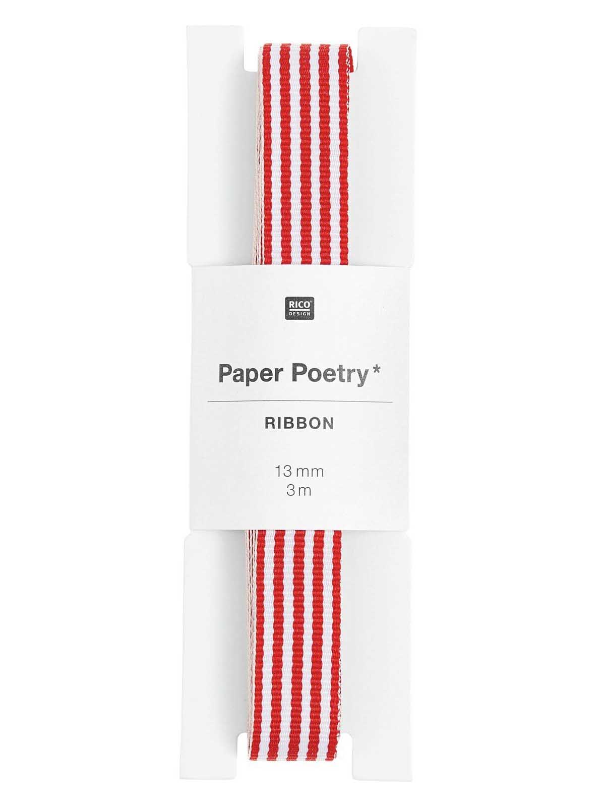 Red and white narrow stripe woven ribbon
