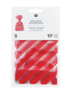 Pack of red and clear bottom gusset bags with visible branding on a white background