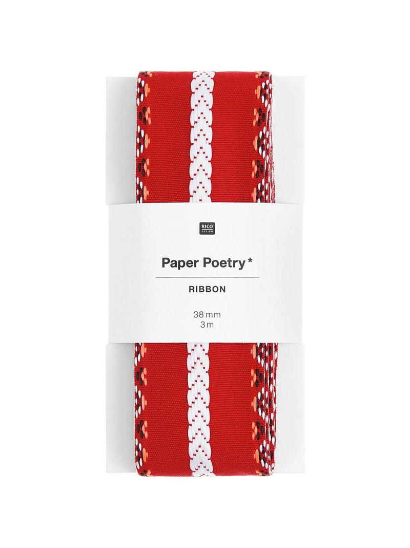 Red embroidered folk ribbon