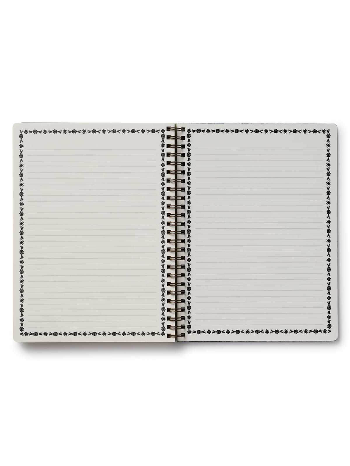 Open notebook with lined pages on a white background
