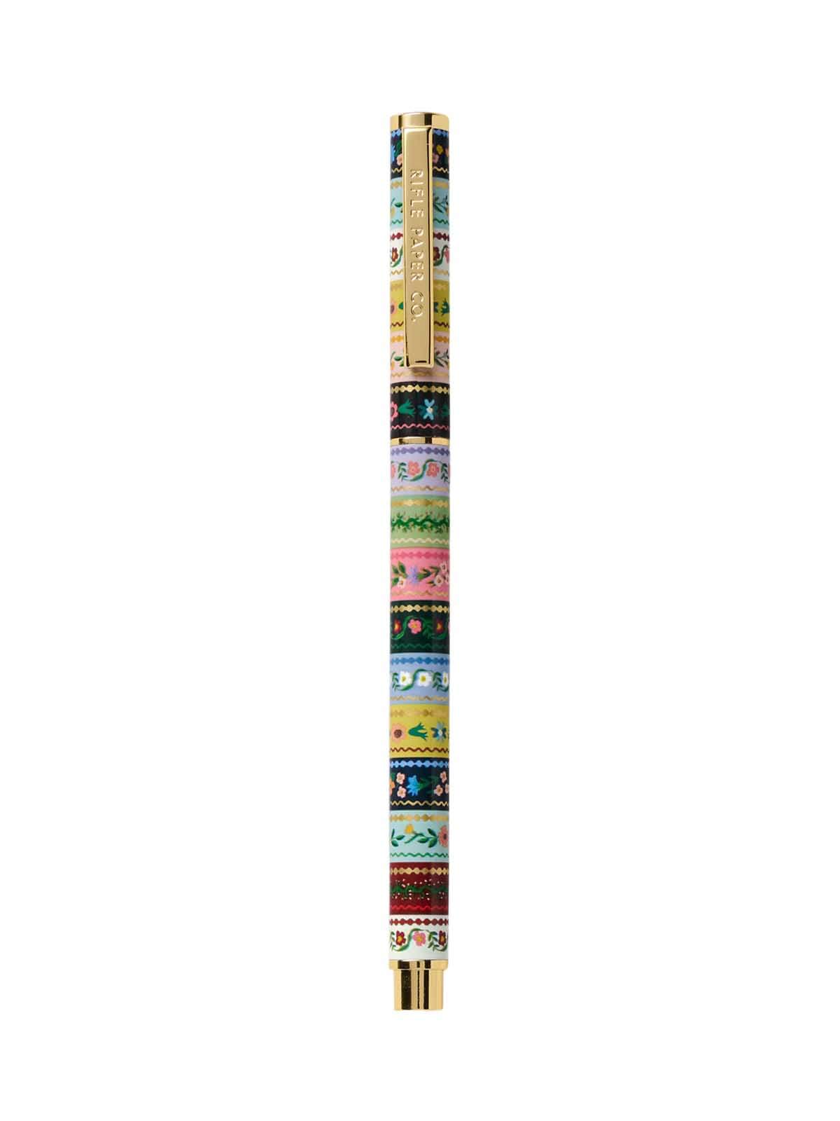 Rifle Paper Co Gemma enamel pen with a patterned striped floral design