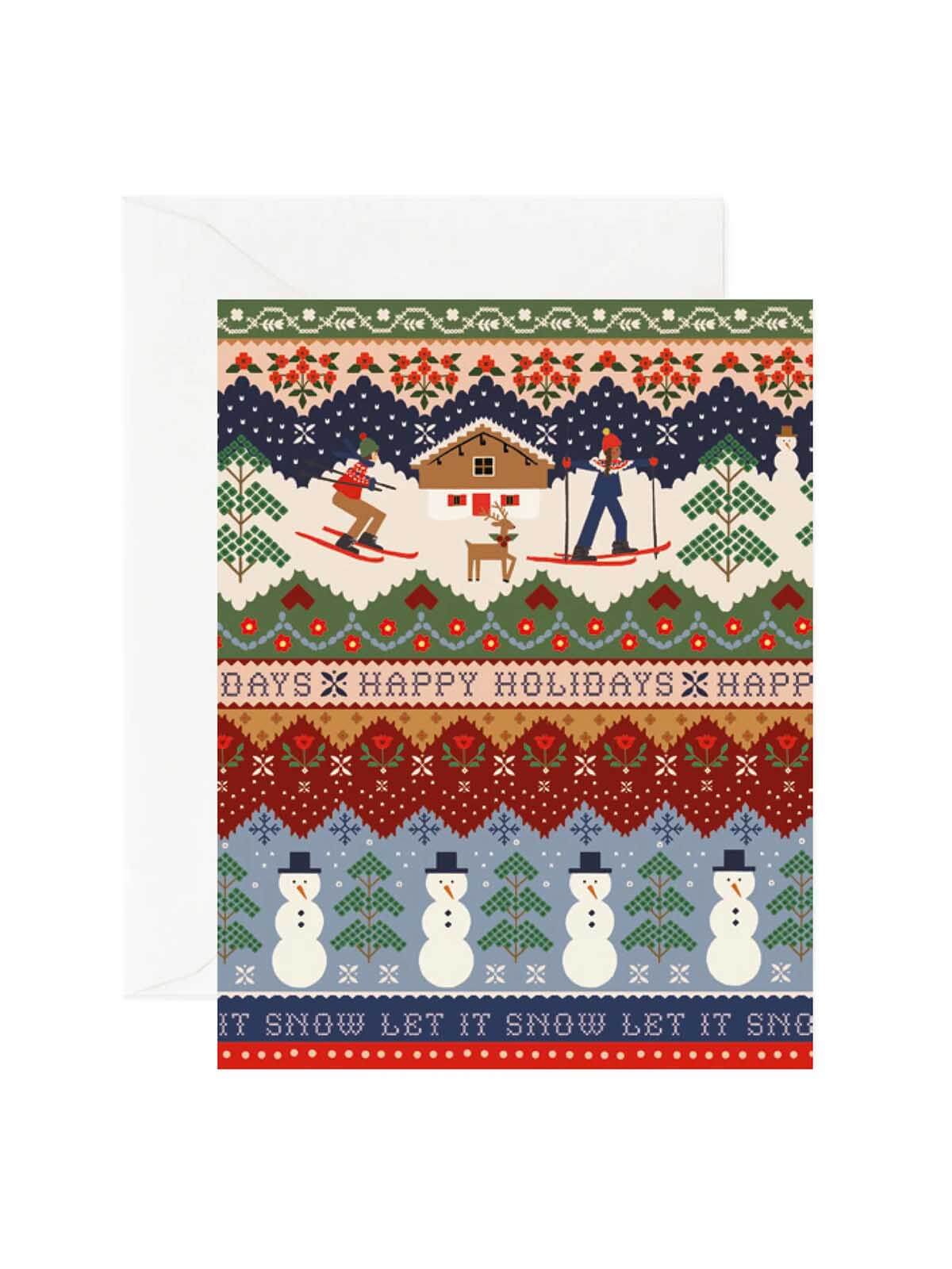Rifle Paper Co ski chalets happy holidays card