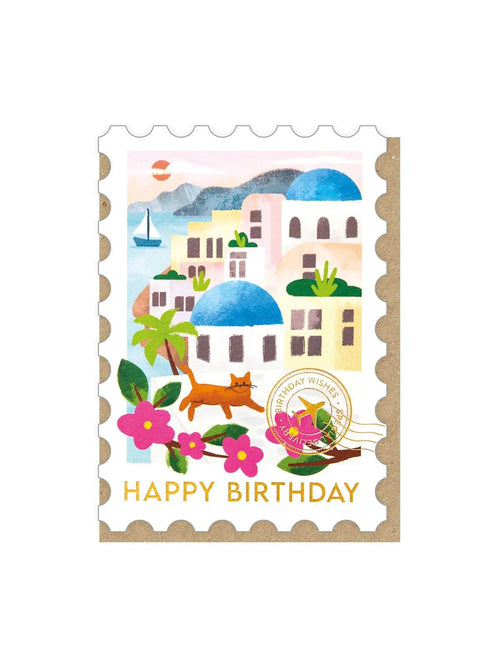 Santorini stamp birthday card