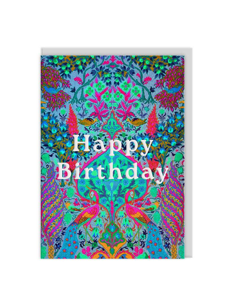 V&A neon peacock birthday card