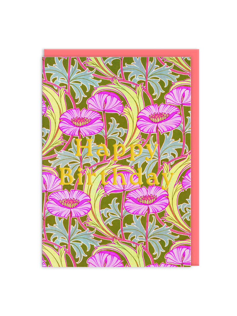 V&A neon pink poppies birthday card