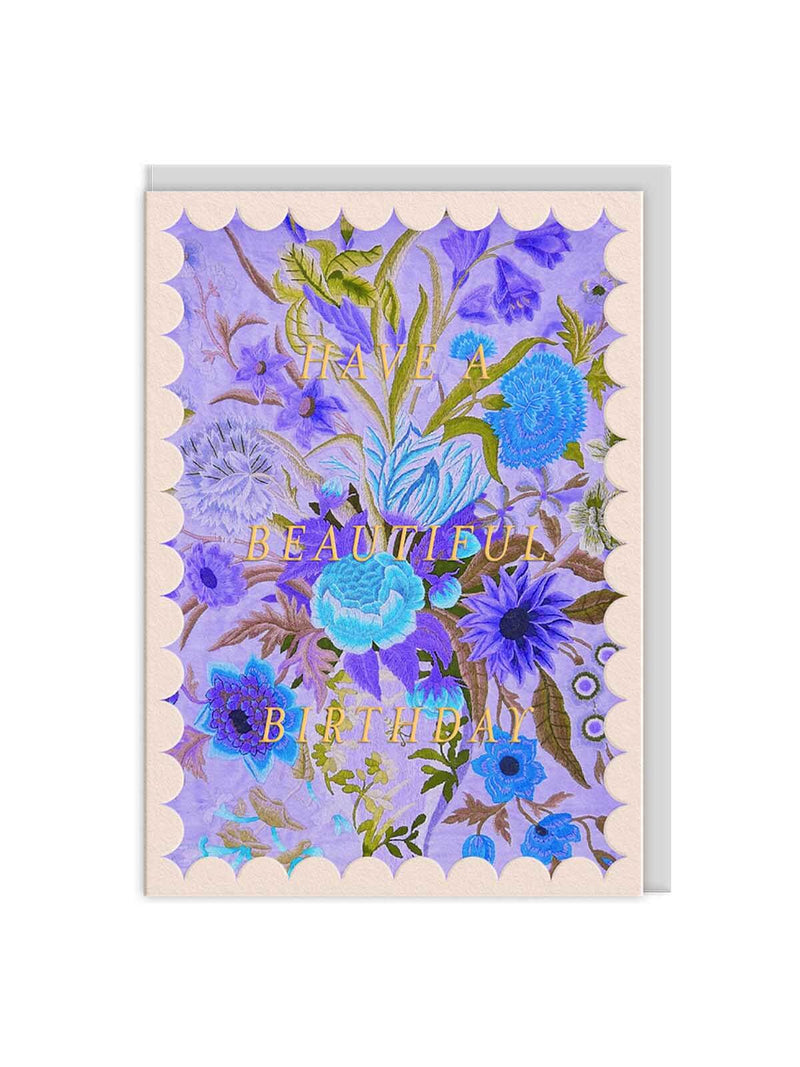 V&A scalloped purple floral birthday card