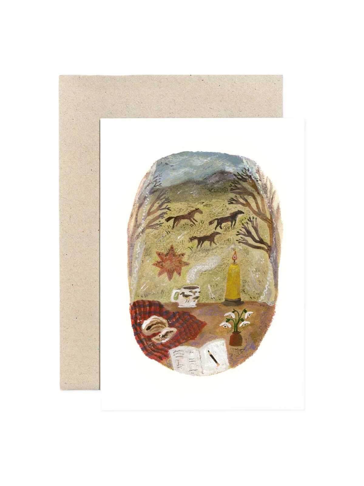 Winter wild horses card