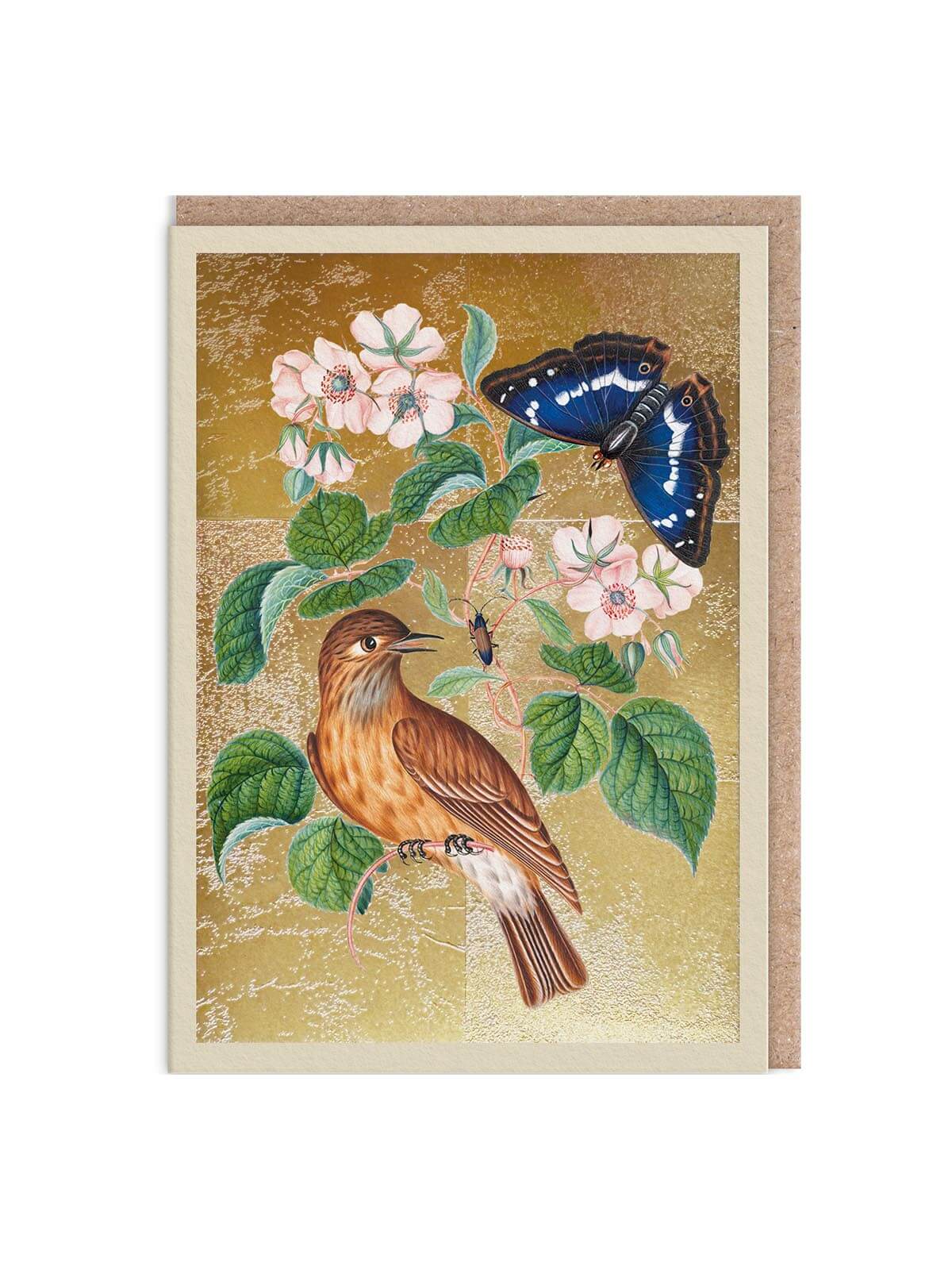 Wren and butterfly gold foil card