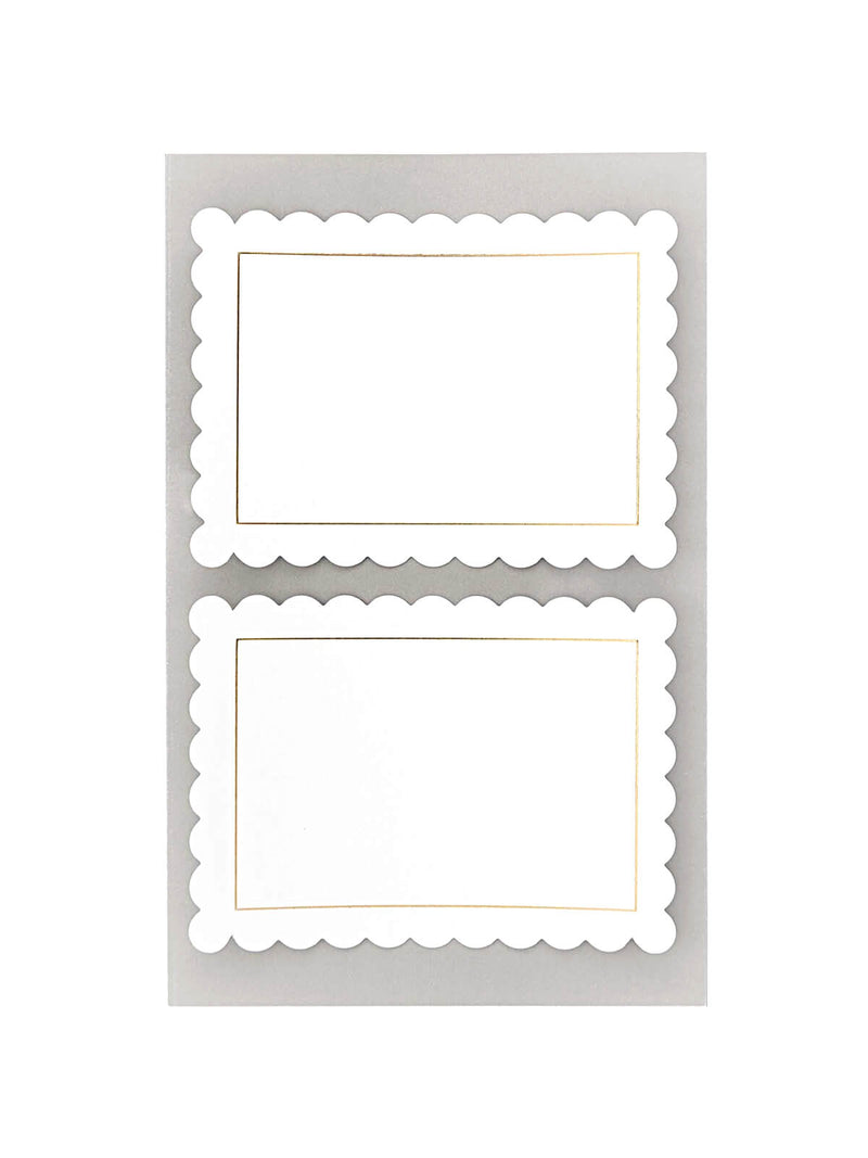 white rectangle scalloped labels